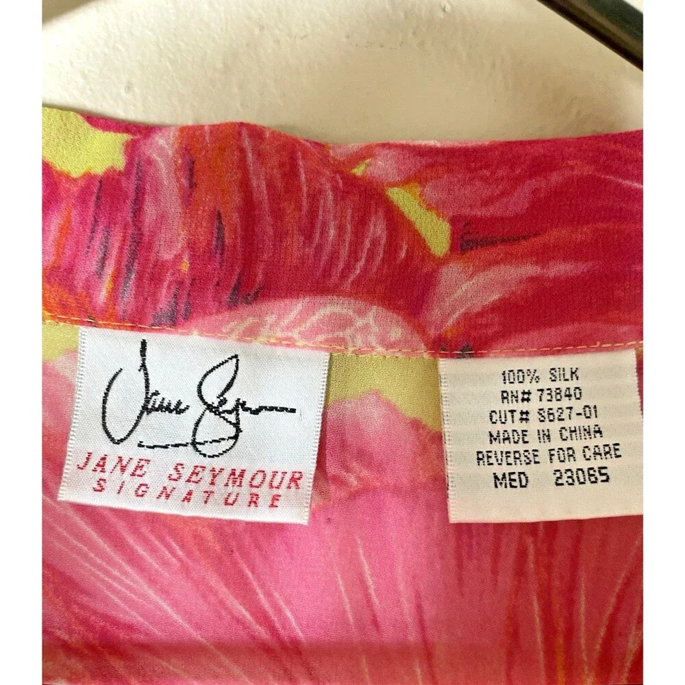 Vintage Jane Seymour Signature Multicolor Floral 100% Silk Blouse Size Medium - Picture 6 of 8